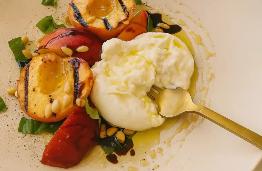 Peach Burrata Salad with Basil…