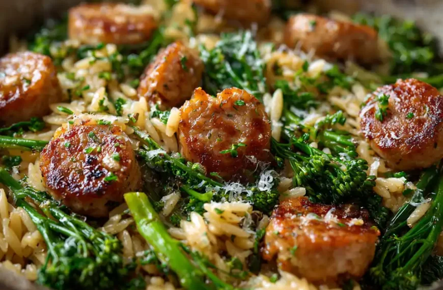 Broccolini, Chicken Sausage, and Orzo Skillet – One-Pan Dinner That’s Big on Flavor