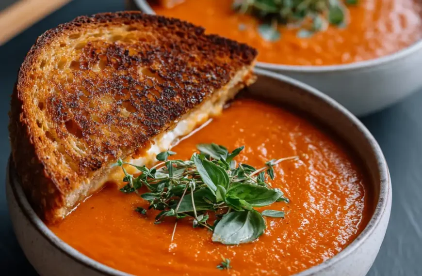Roasted Tomato Soup with Fresh Tomatoes & Basil