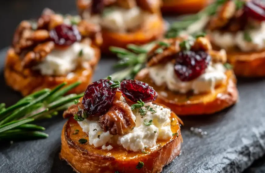 Cranberry, Pecan, Goat Cheese, Sweet Potato Bites: A Cozy Twist on Holiday Snacking