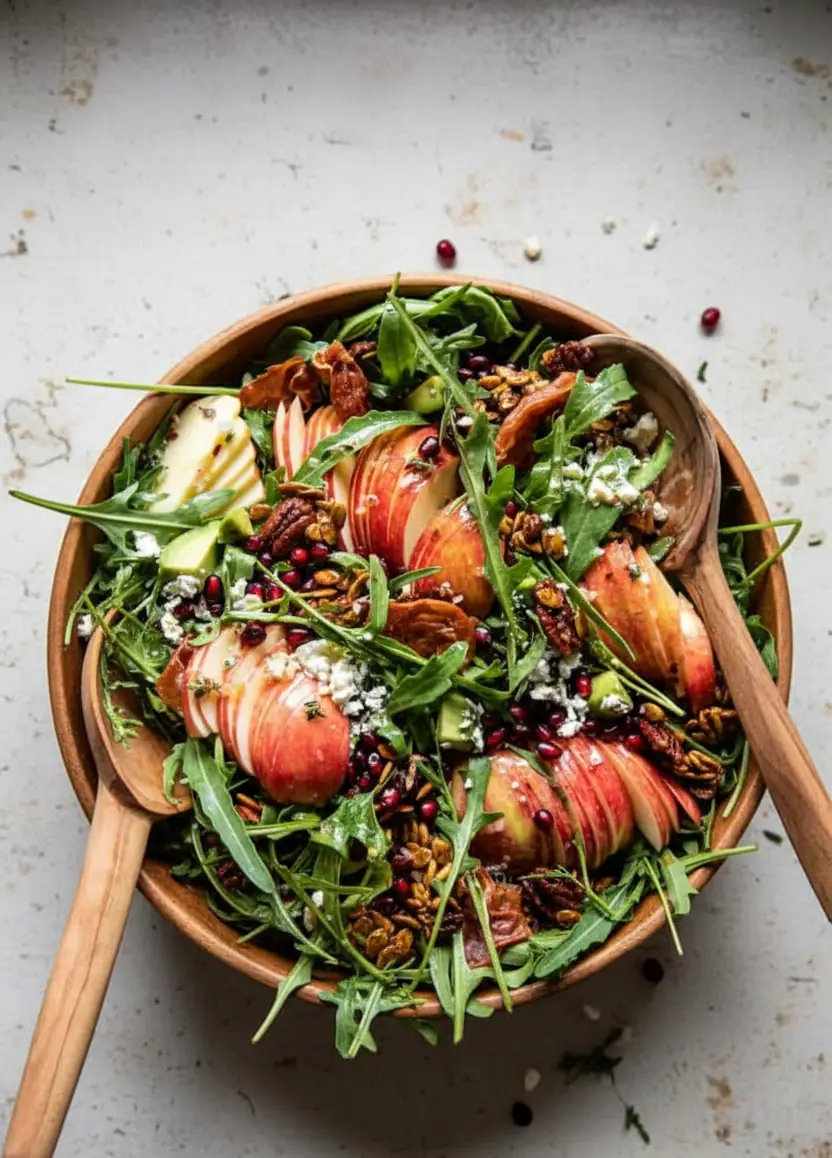 Fall Harvest Honeycrisp Apple and Feta Salad with Maple Pecans and Crispy Prosciutto
