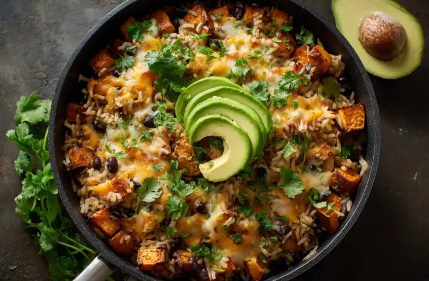 Southwest Sweet Potato, Black Bean and Rice Skillet
