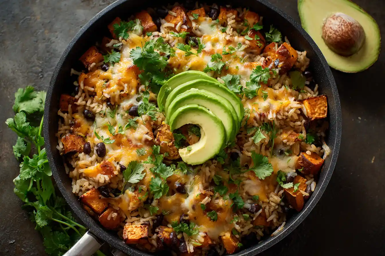 Southwest Sweet Potato, Black Bean and Rice Skillet