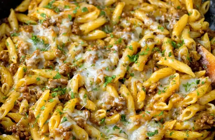 Cheesy Ground Beef Pasta Skillet