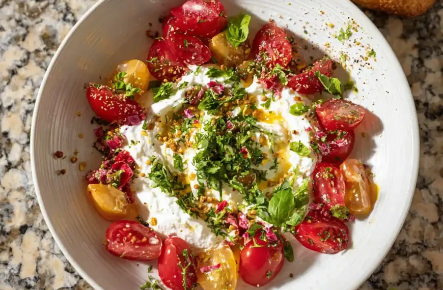 Savory Whipped Cottage Cheese and Tomatoes Bowl: Fresh, Creamy,…